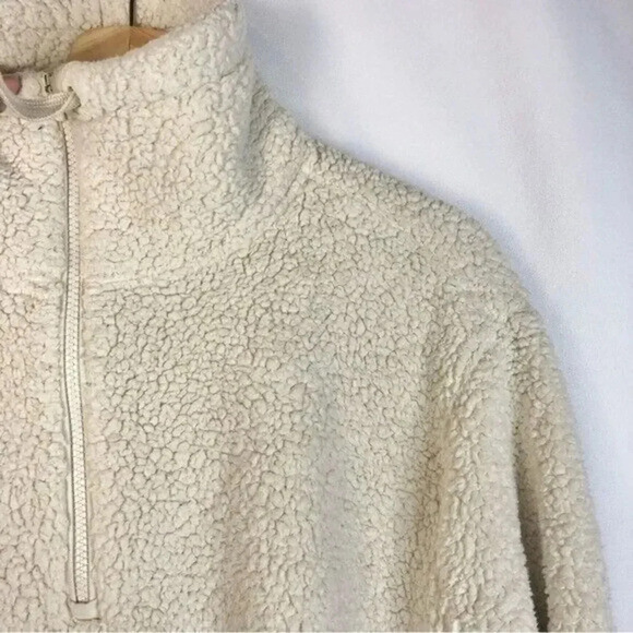 Athleta Talus Off White Faux Fur Teddy Sherpa Quarter Zip Pullover M - Picture 4 of 4